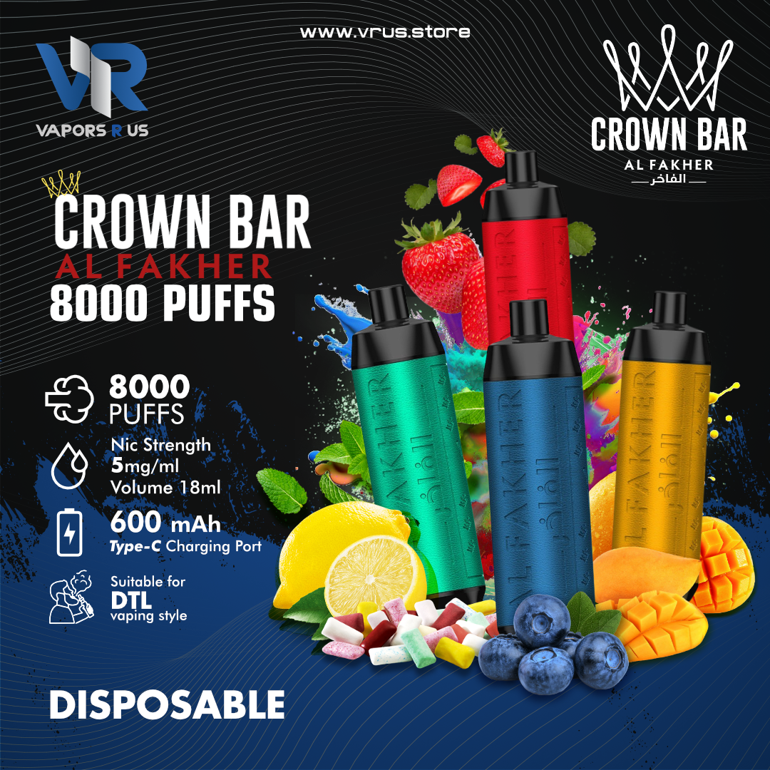 Crown Bar Vape Dtl Mtl Al Fakher Crown Bar Ultra 25000 Puffs Disposable Vape Device Apvs Crown Bar Vape Dtl Mtl Al Fakher Crown Bar Ultra 25000 Puffs Disposable Vape Device Apvs