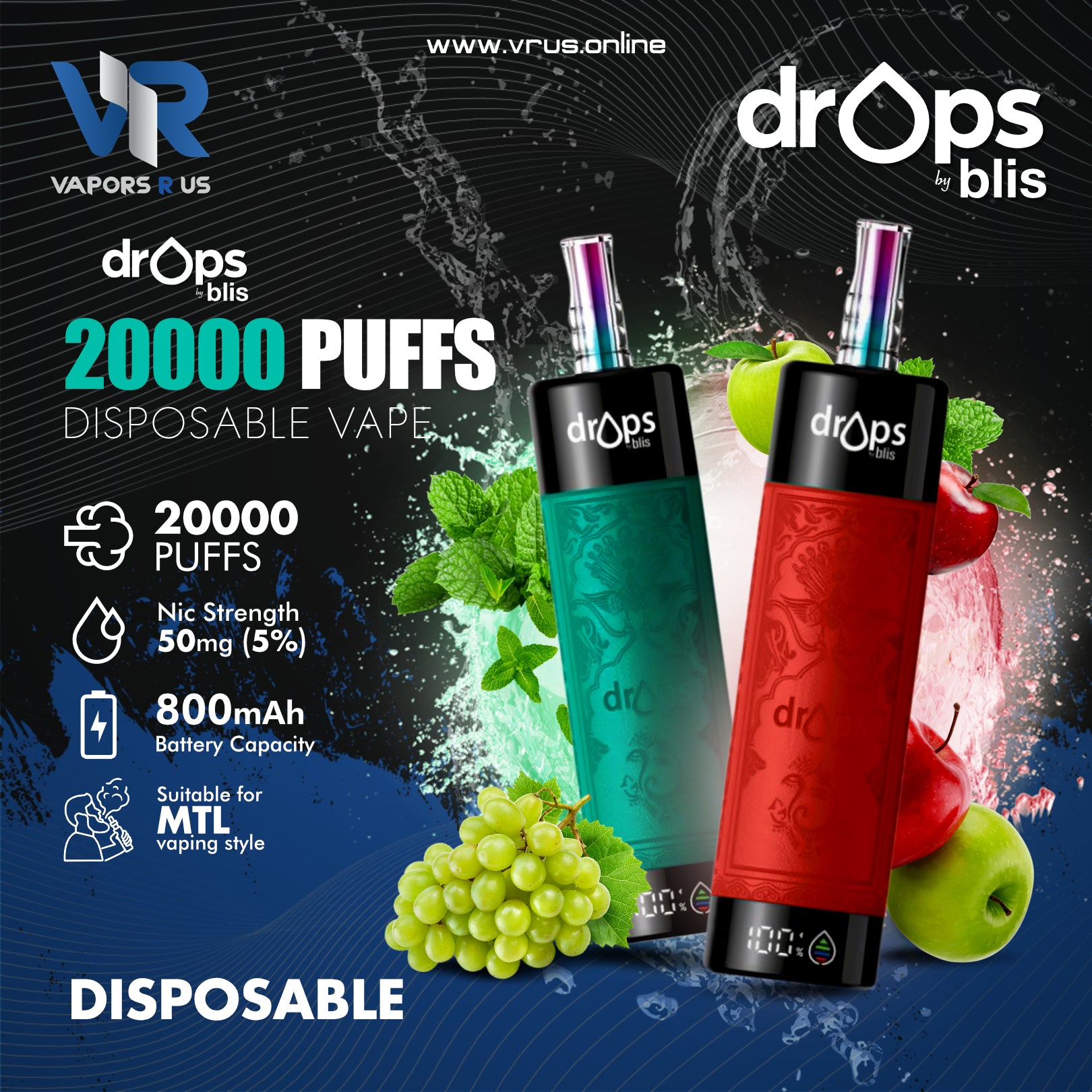 Drops - By Blis Hookah vape Disposable 20000 Puffs 5mg Drops - By Blis Hookah vape Disposable 20000 Puffs 5mg
