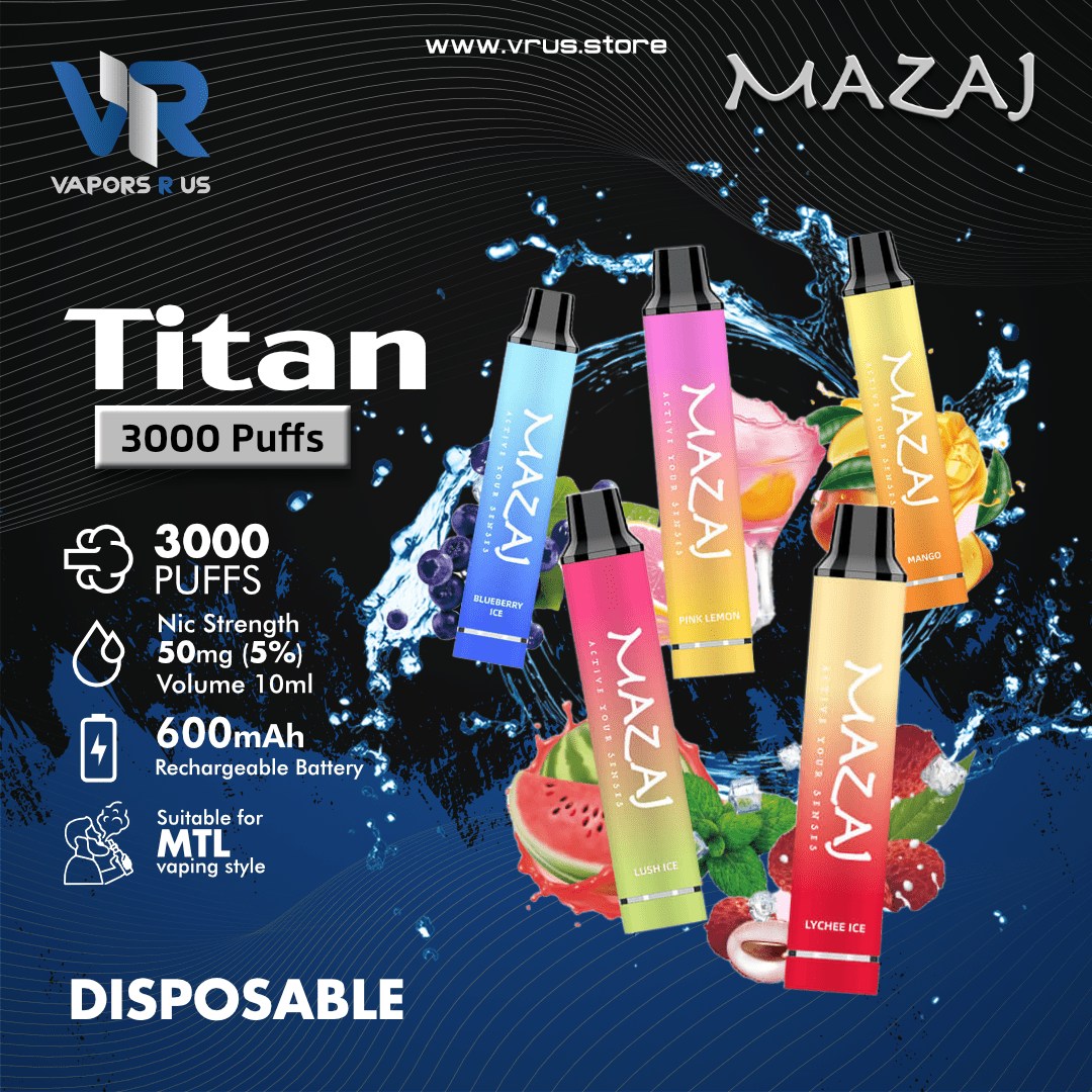 MAZAJ TITAN 3000 Puffs Disposable Pod Device 50mg 5% Vapors R Us UAE