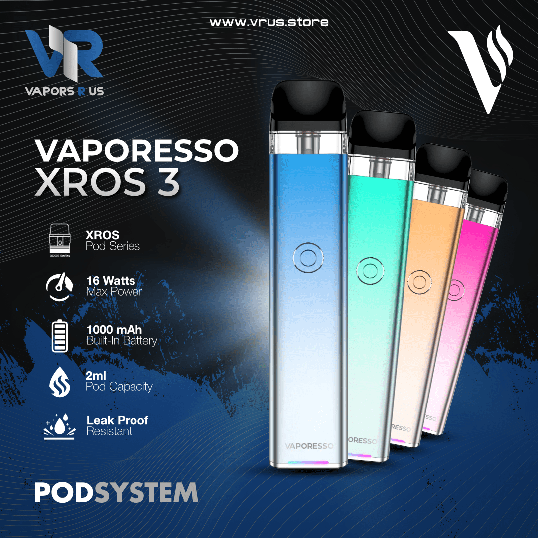 VAPORESSO - XROS 3 16W Pod Kit 1000mAh Vapors R Us LLC VAPORESSO - XROS 3 16W Pod Kit 1000mAh Vapors R Us LLC
