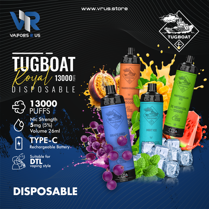 TUGBOAT - Royal DTL 13000 Disposable POD (5MG - FREEBASE)