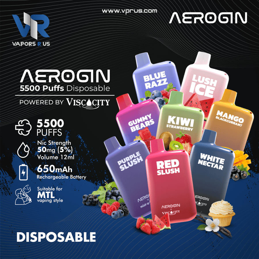 AEROGIN 5500 Puffs Rechargeable Disposable (By ViscoCity) | Vapors R Us LLC