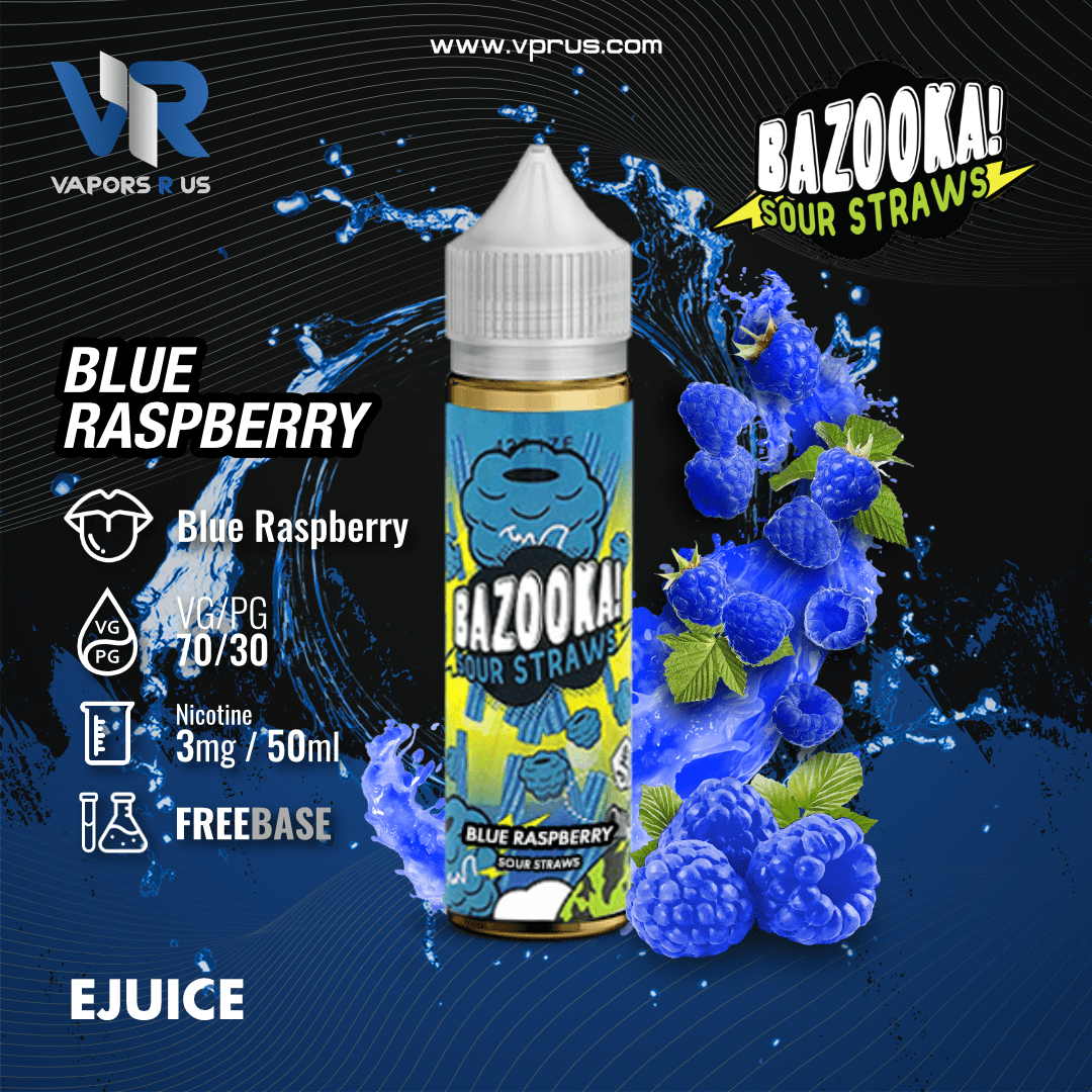 BAZOOKA - SOUR STRAWS - Blue Raspberry 3mg 60ml | Vapors R Us LLC