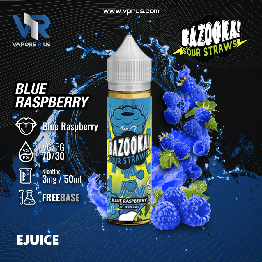 BAZOOKA - SOUR STRAWS - Blue Raspberry 3mg 60ml | Vapors R Us LLC