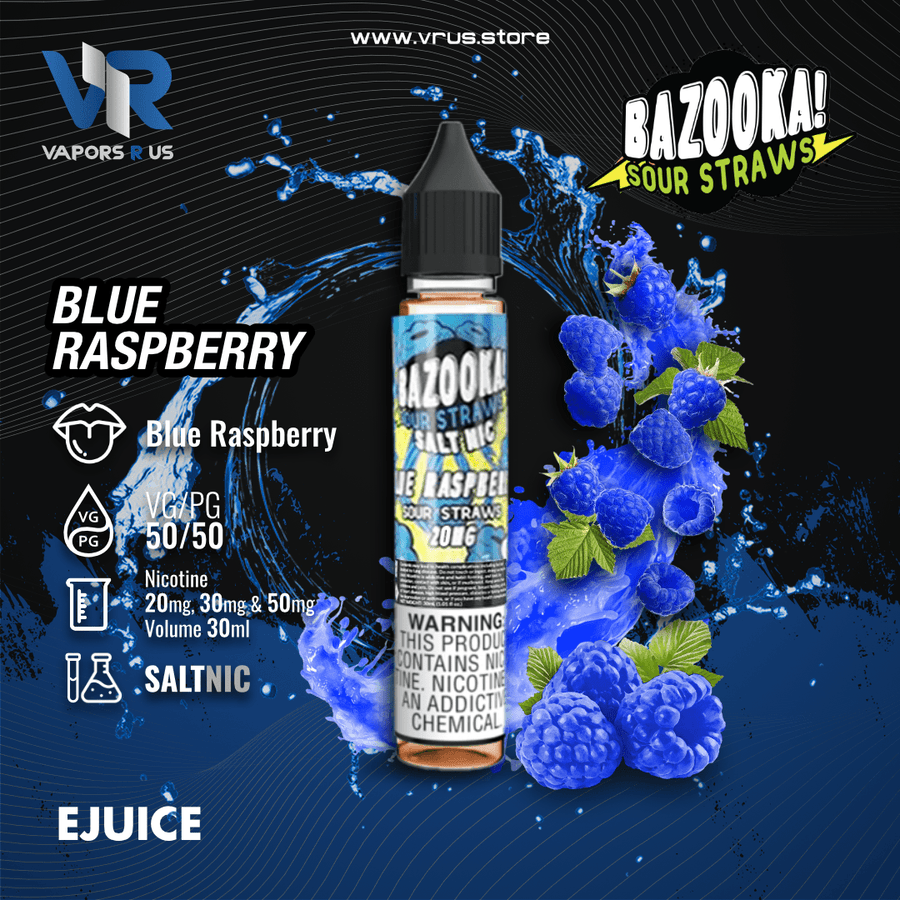 BAZOOKA - SOUR STRAWS - Blue Raspberry 30ml (SaltNic) | Vapors R Us LLC