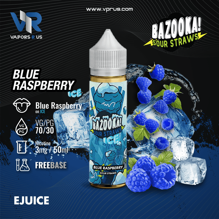 BAZOOKA - SOUR STRAWS - Blue Raspberry on Ice 3mg 60ml | Vapors R Us LLC