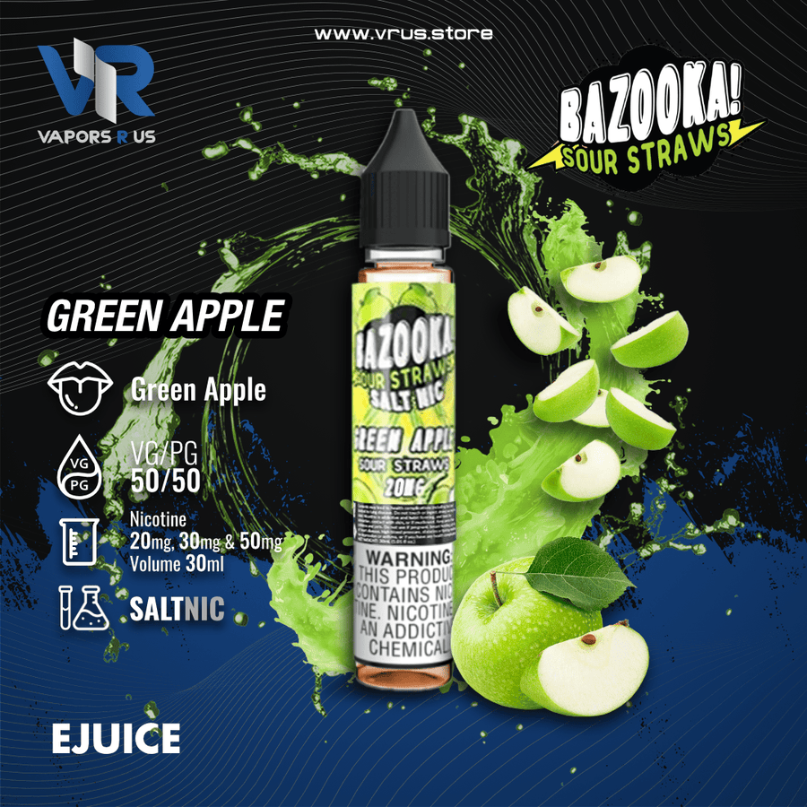 BAZOOKA - SOUR STRAWS - Green Apple 30ml (SaltNic) | Vapors R Us LLC