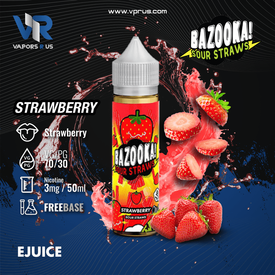 BAZOOKA - SOUR STRAWS - Strawberry 3mg 60ml | Vapors R Us LLC