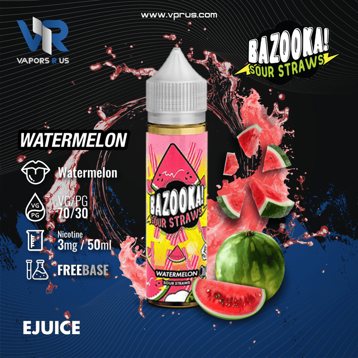 BAZOOKA - SOUR STRAWS - Watermelon 3mg 60ml | Vapors R Us LLC