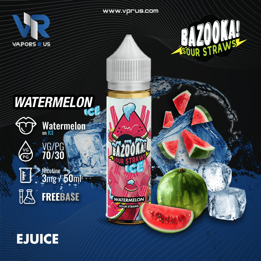 BAZOOKA - SOUR STRAWS - Watermelon on Ice 3mg 60ml | Vapors R Us LLC