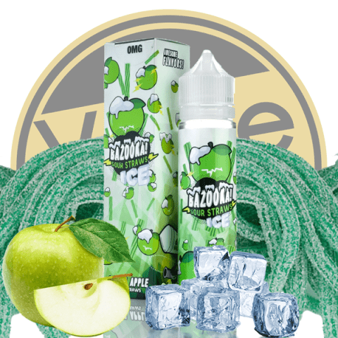 BAZOOKA - SOUR STRAWS - Green Apple on Ice 3mg 60ml | Vapors R Us LLC