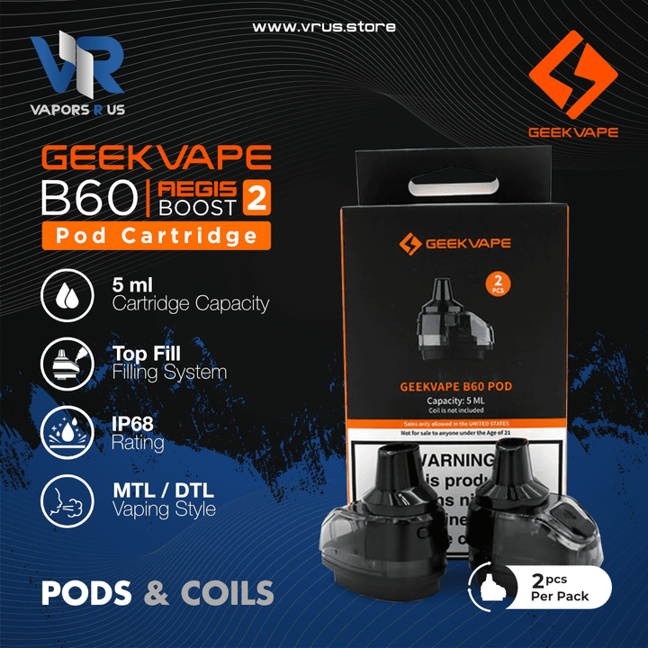 GEEKVAPE - B60 (Aegis Boost 2) Empty Cartridge (2Pcs) | Vapors R Us LLC