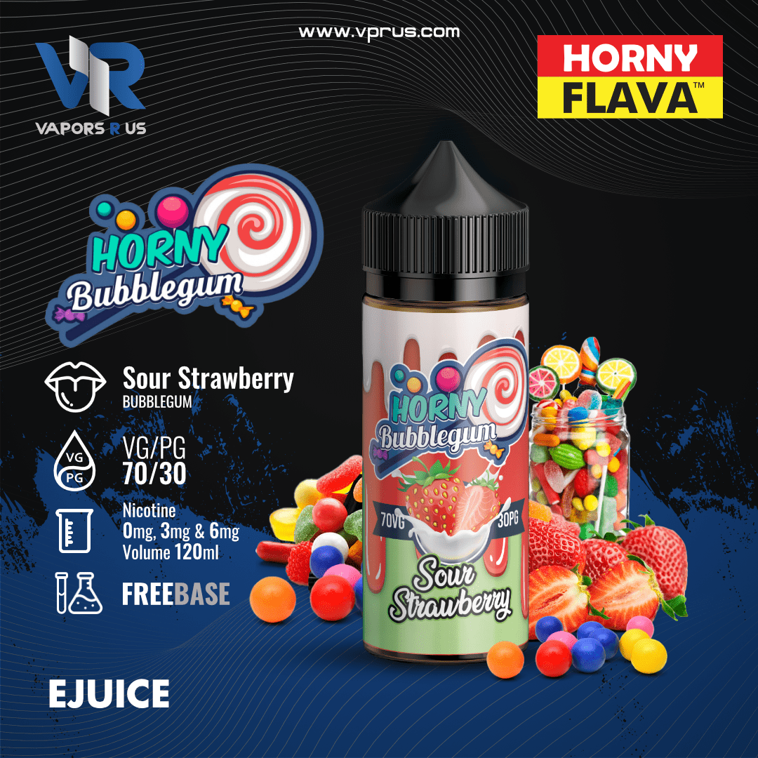 HORNY BUBBLEGUM - Sour Strawberry Bubblegum 120ml | Vapors R Us LLC