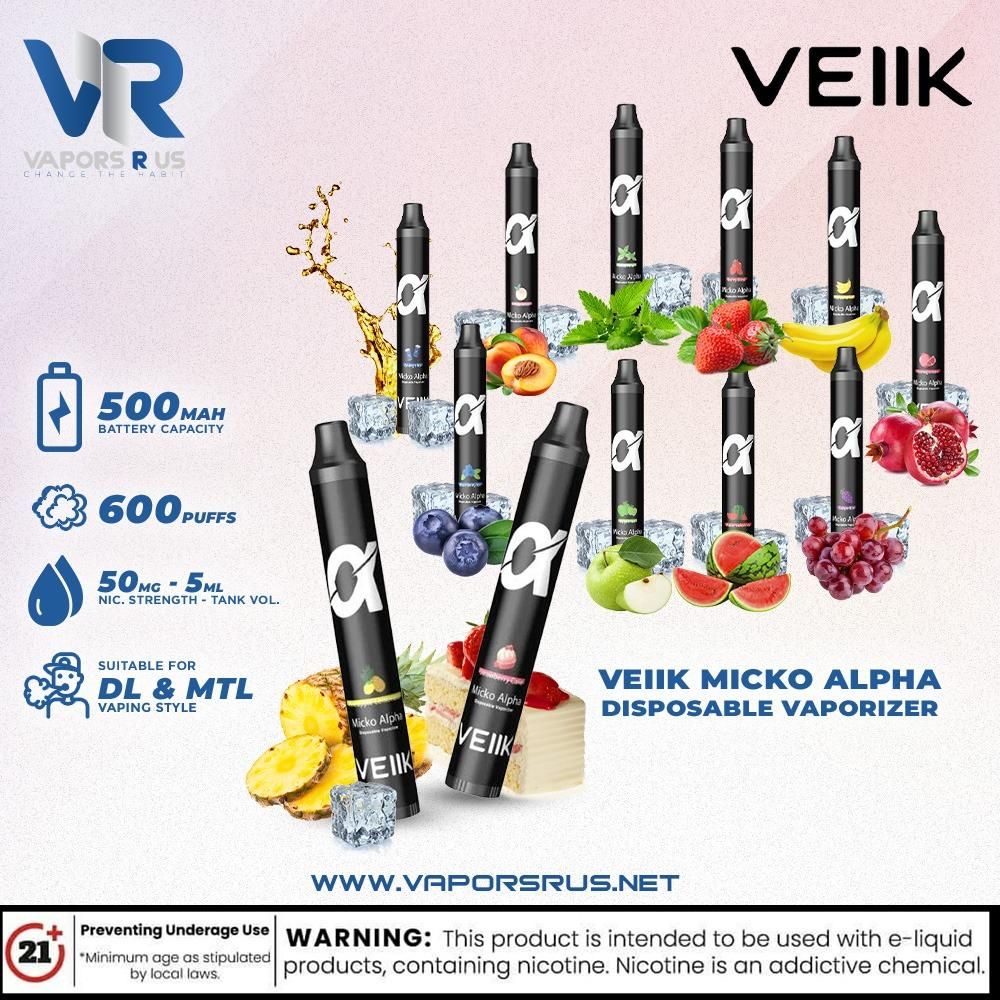 VEIIK - MICKO ALPHA DISPOSABLE VAPORIZER 600 PUFFS 5% NICOTINE | Vapors R Us LLC