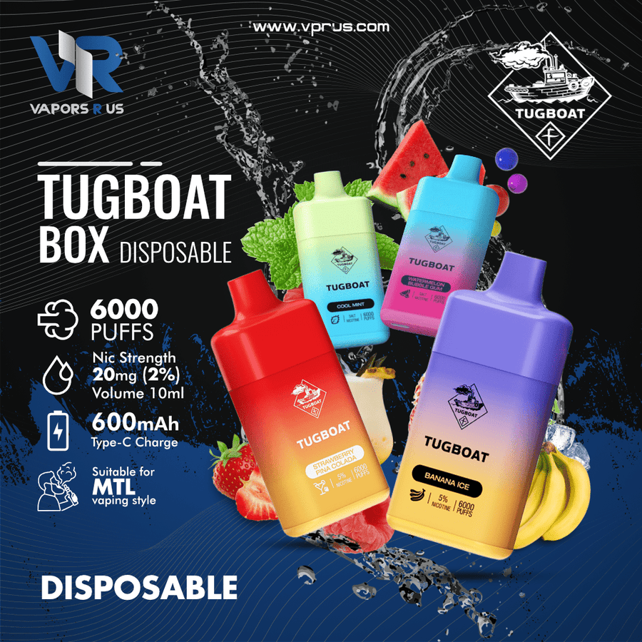 TUGBOAT Disposable Box Vape Device 6000 Puffs 600mAh 2% | Vapors R Us LLC