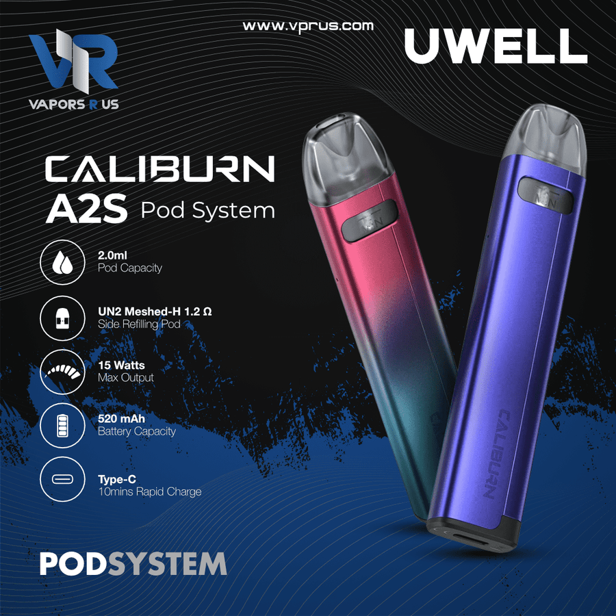 UWELL - Caliburn A2S Pod Kit 520mAh | Vapors R Us LLC