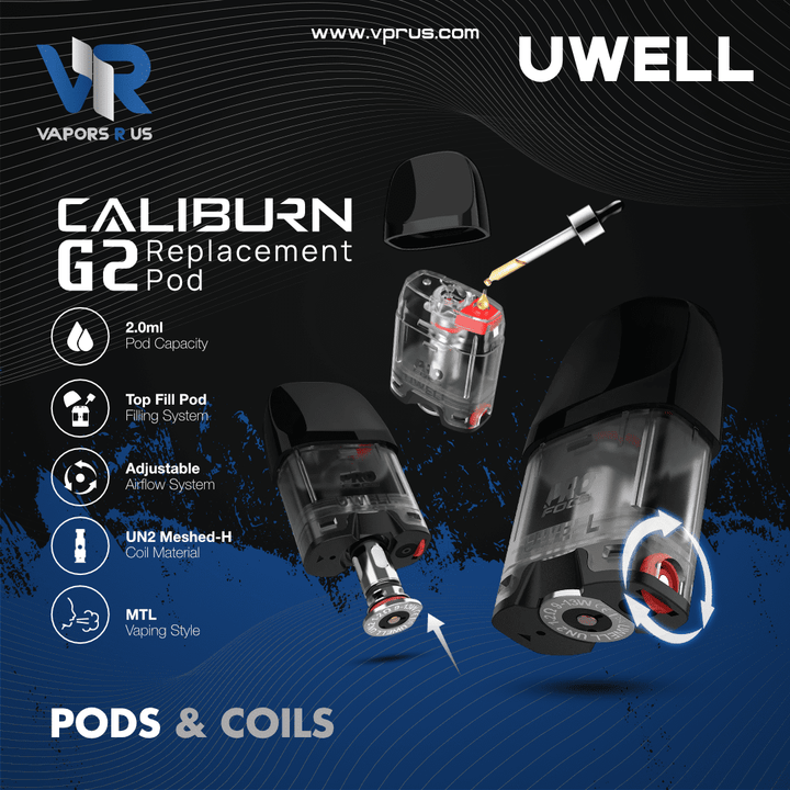 UWELL - Caliburn G2/GK2 Replacement Pod Cartridge Vapors R Us LLC UWELL - Caliburn G2/GK2 Replacement Pod Cartridge Vapors R Us LLC