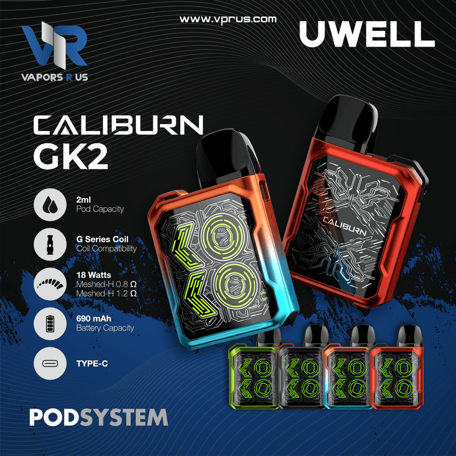 UWELL - Caliburn GK2 Pod Kit 690mAh Vapors R Us LLC UWELL - Caliburn GK2 Pod Kit 690mAh Vapors R Us LLC