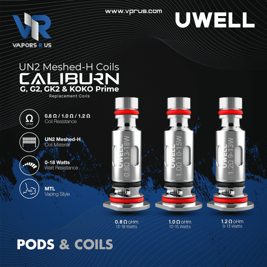 UWELL - (UN2 Meshed H) Replacement Coils (Caliburn G, G2, GK2, X, Koko Prime) Vapors R Us LLC UWELL - (UN2 Meshed H) Replacement Coils (Caliburn G, G2, GK2, X, Koko Prime) Vapors R Us LLC