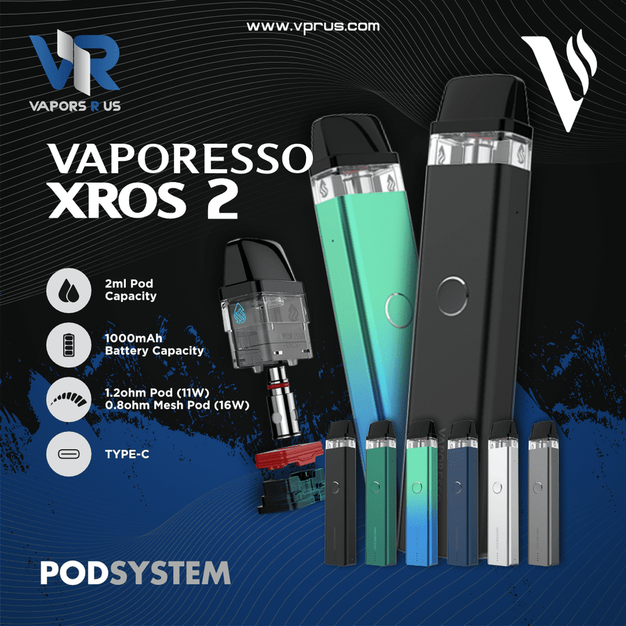 VAPORESSO - XROS 2 16W Pod Kit 1000mAh | Vapors R Us LLC