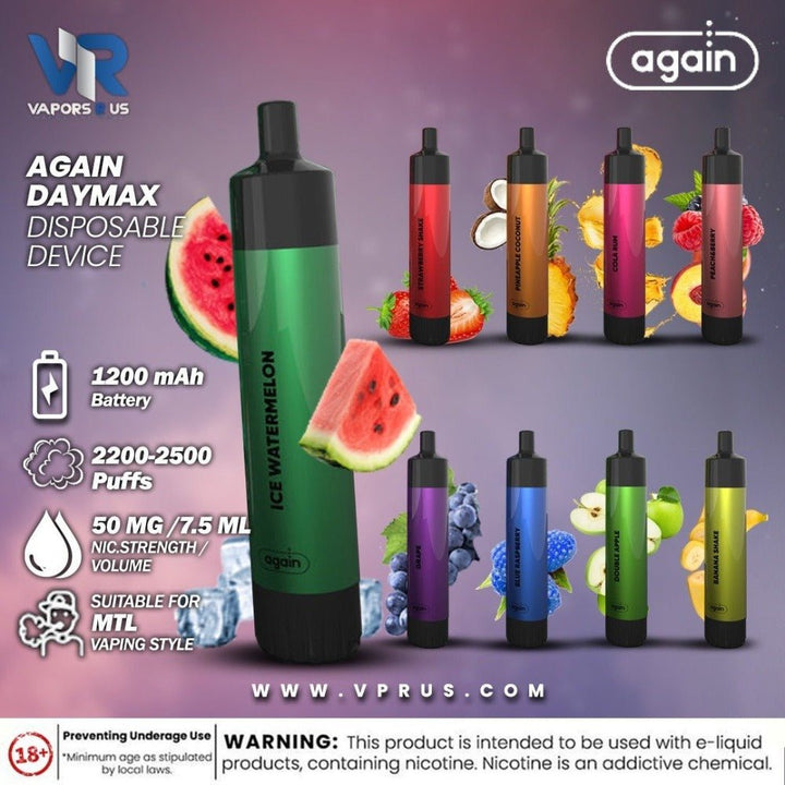 AGAIN - Daymax Disposable Device (2500 MTL Puffs 50mg) | Vapors R Us LLC